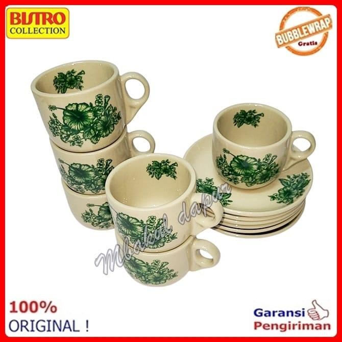 Cangkir Kopi Set Cangkir Set Kerak Plus Tatakan Motif Bunga Kopi Tiam Bistro Kualitas Tebal Set 6 Pc