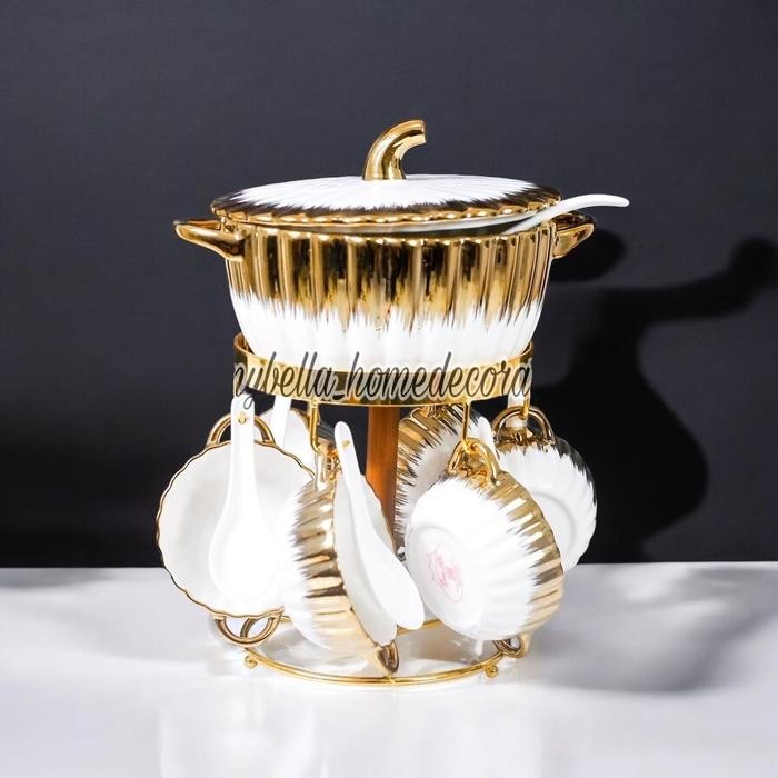 Prasmanan Mangkuk Sup Wadah Saji Gold Putih Emas Dekorasi Rumah Import Lebaran Set