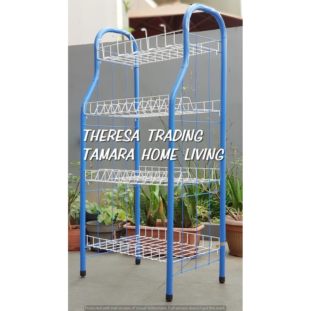 JTTOP" RAK PIRING SUSUN 4 JUMBO DAPUR SERBAGUNA BESI LAPIS PLASTIK COATING