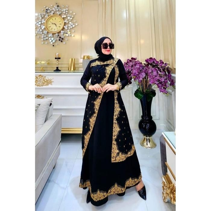 ( Best Seller )Gamis Hitam Terbaru Abaya Turki Gamis Sari 03 India Dress Wanita Muslim Mewah Arab