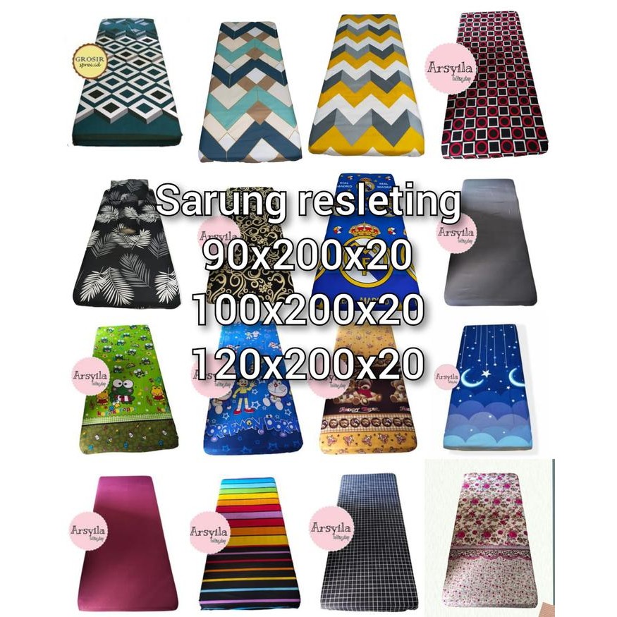 sarung kasur resleting ukuran 90x200x20 / 100x200x20 / 120x200x20