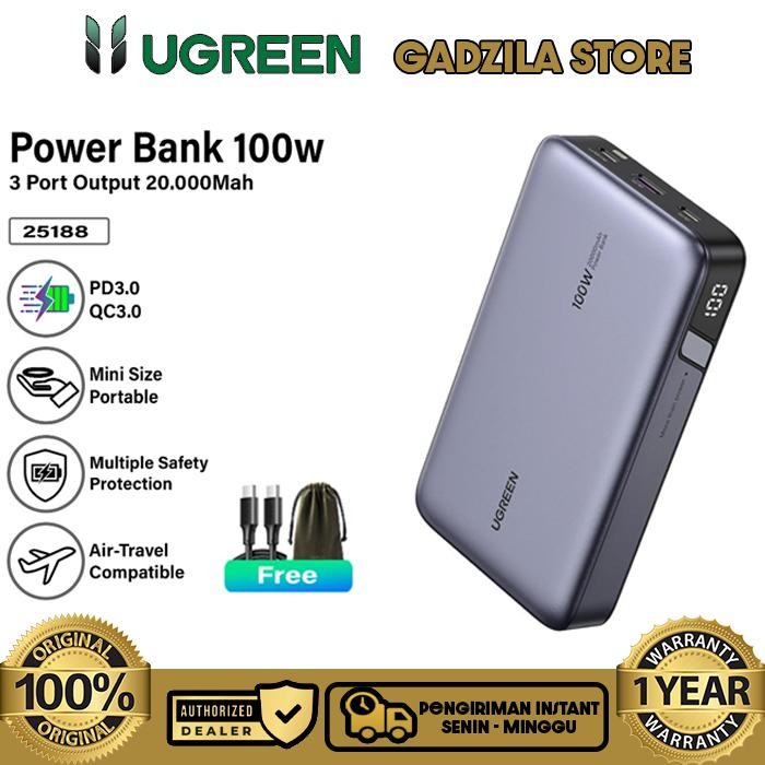 POWERBANK UGREEN 20000 MAH 22.5W PD 20W 18W + KABEL C TO USB TYPE C