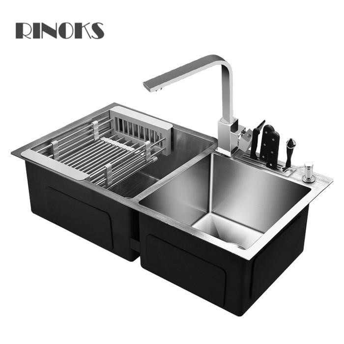 RINOKS bak cuci piriing tebal 2 lubang + tirisan + tempat pisau