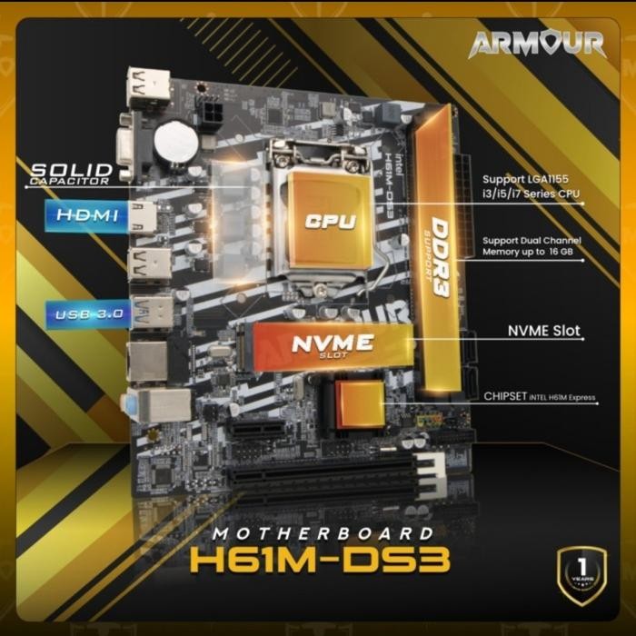 MOTHERBOARD H61M DS3 ARMOUR SUPPORT M2