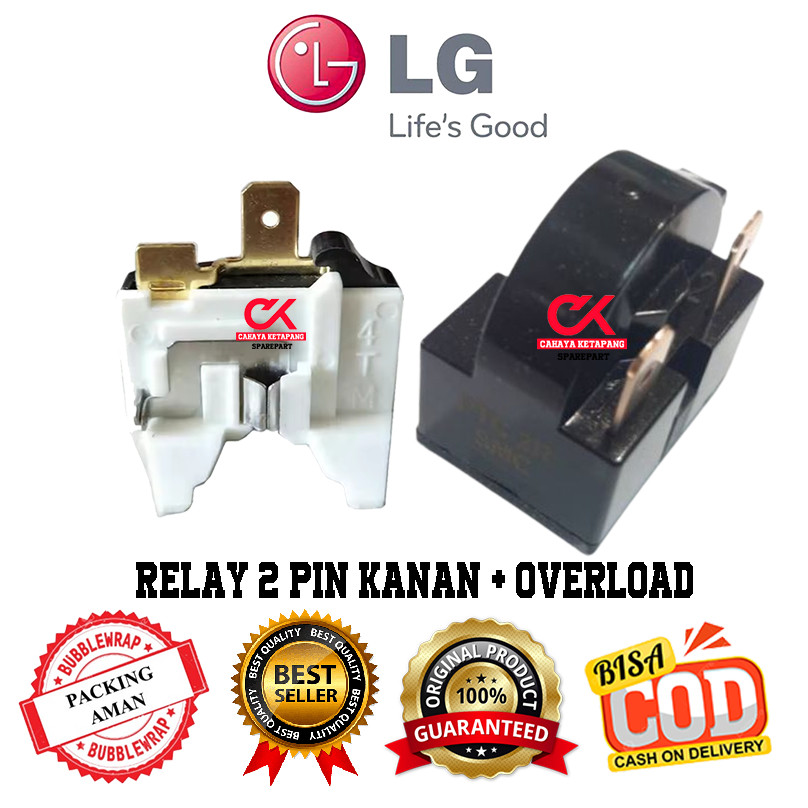 Relay 2 Pin Kanan + Ptc Overload Kulkas LG 1 Pintu / 2 Pintu