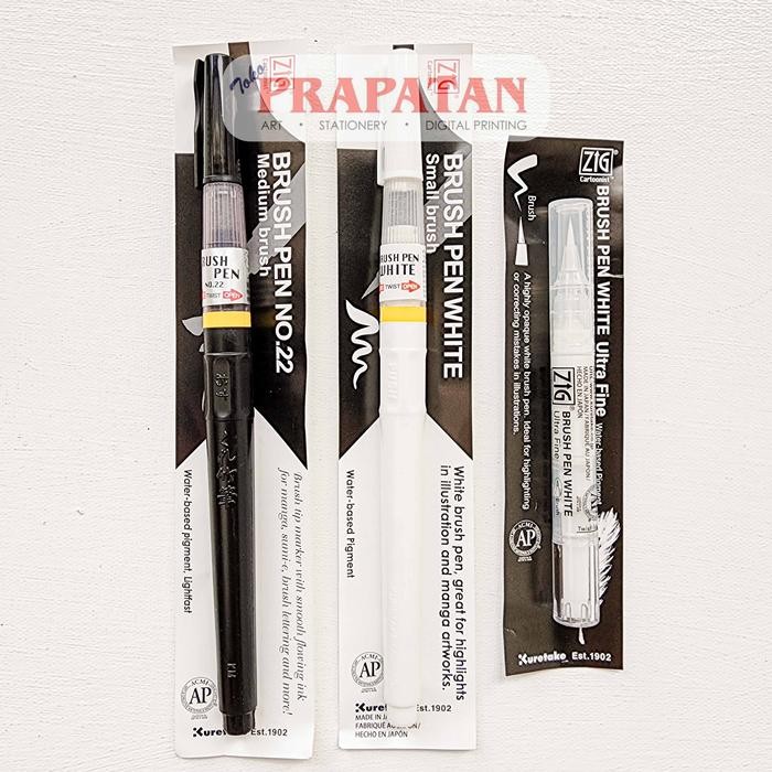 

Gilang_Store Zig Kuretake Brush Pen Black White Pena Kuas