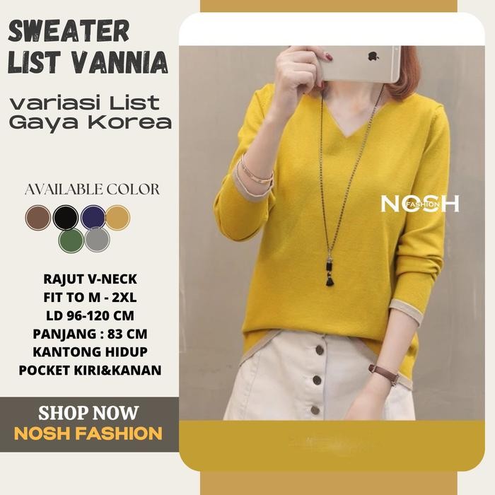 Sweater Rajut VNeck Lengan Panjang gaya Korea Finny - NOSH