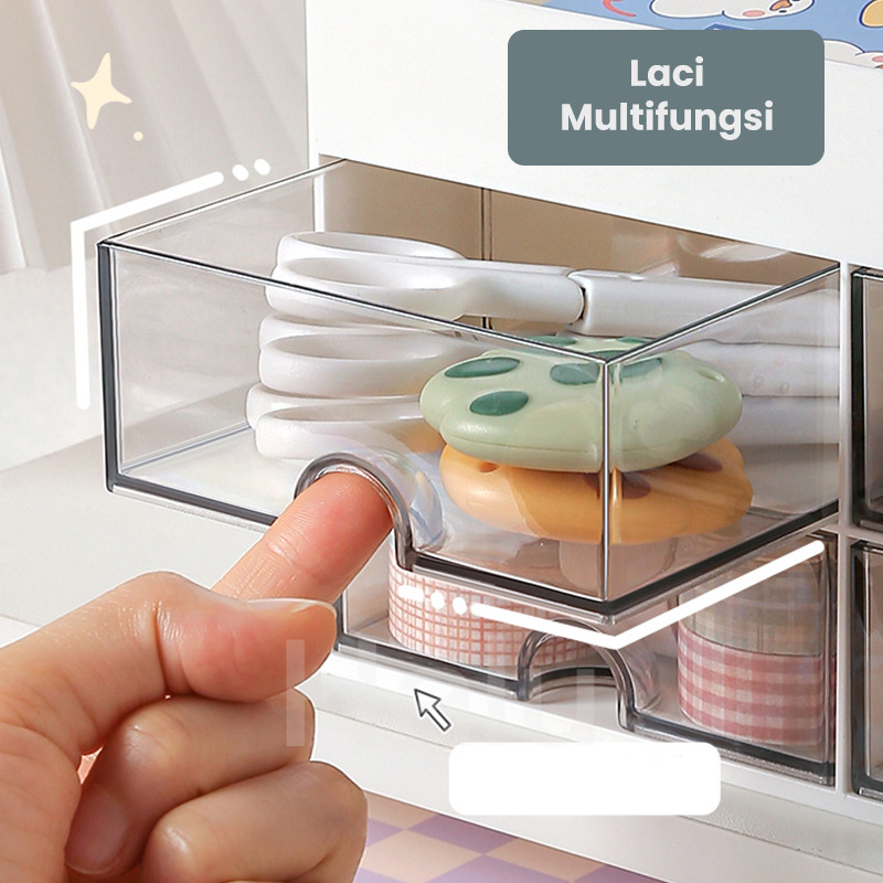RAK KOSMETIK RAK MULTIFUNGSI 4 LACI RAK PENYIMPANAN AKSESORIS LACI PLASTIK SUSUN ACRYLIC