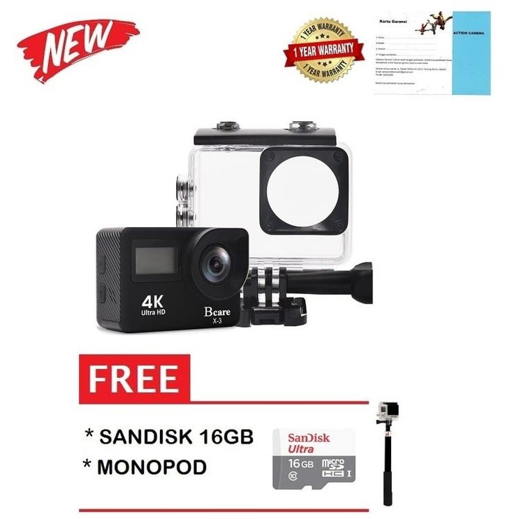 Smallrig Kamera - Sport Action Camera Bcare X3 Sony Lens 16Mp 4K Paket Komplit