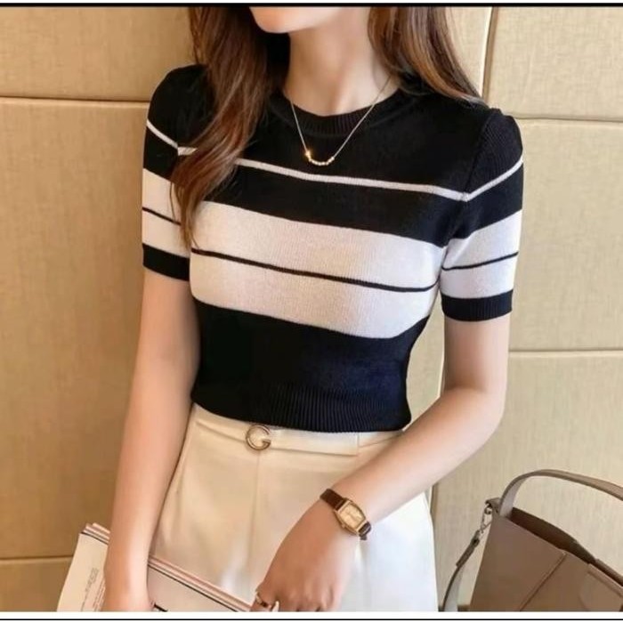 (Allthebest) Belleza Outlet baju outfit cewek baju atasan wanita baju Rajut Zalfa Crop Strip