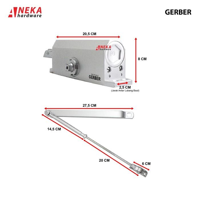 Door Closer Gerber A-62 H/O Silver / Penutup Otomatis #Gratisongkir