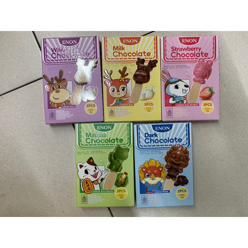 

Mamam_Asoy Enon Animal Chocolate Stick Karakter Milk Matcha White Dark Chocolate 33G