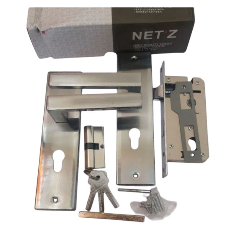 (Homelytouch (1 Set) Slot Ganggang Kunci Pintu Rumah Netz /Amani Ukuran Tanggung Stainless