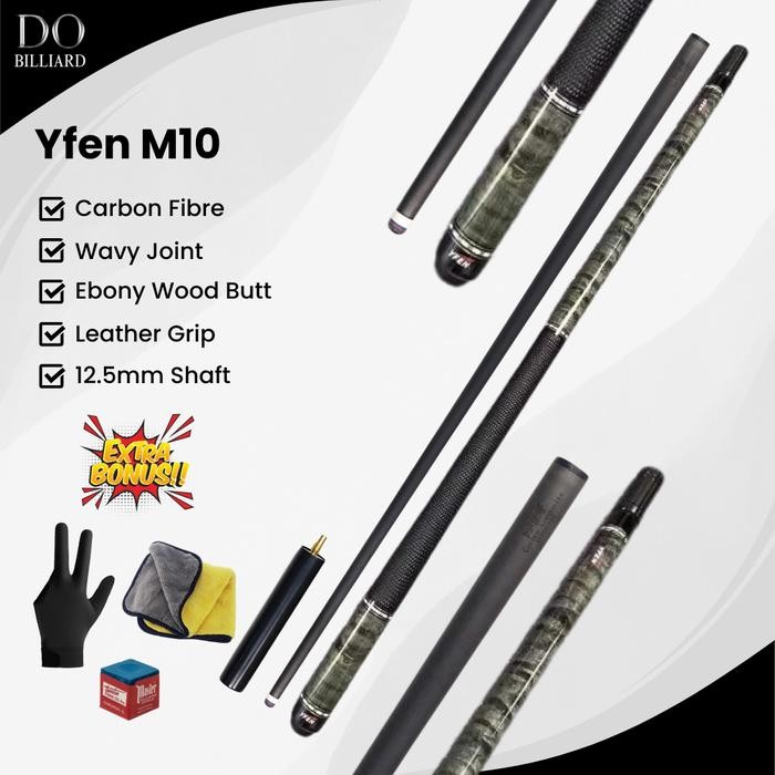 Stick Billiard YFEN M10 Carbon Cue Leather Grip Low Deflection / Stick Yfen M10 (Extra Extention)