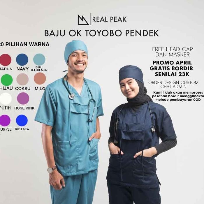 FREE BORDIR NAMA Baju OK Toyobo, Scrub Lengan Pendek, Baju Medis Lengan Pendek Bahan Toyobo