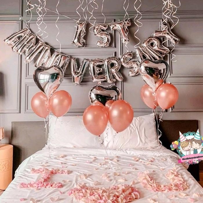 PREMIUM WINDBLOWN BALON SET ROMANTIC ANNIVERSARY SURPRISE AT ROOM/ DEKOR ROMANTIS ULTAH PERNIKAHAN