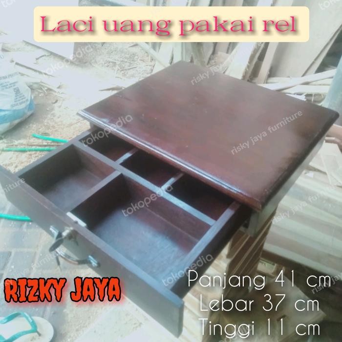 PREMIUM laci uang kasir kayu jati pakai rel