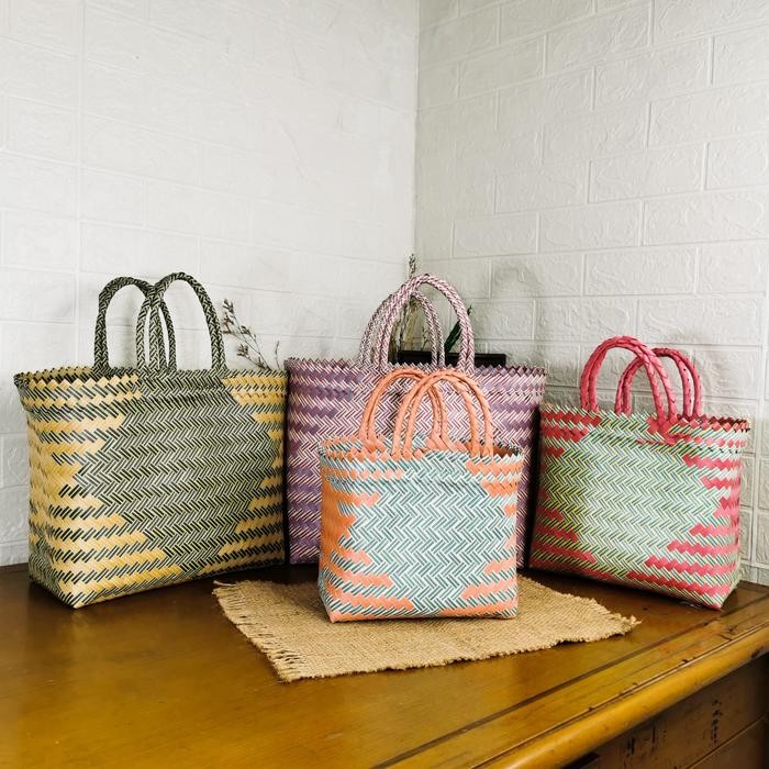PREMIUM Tas lurik anyaman Tas keranjang anyaman Tas belanja