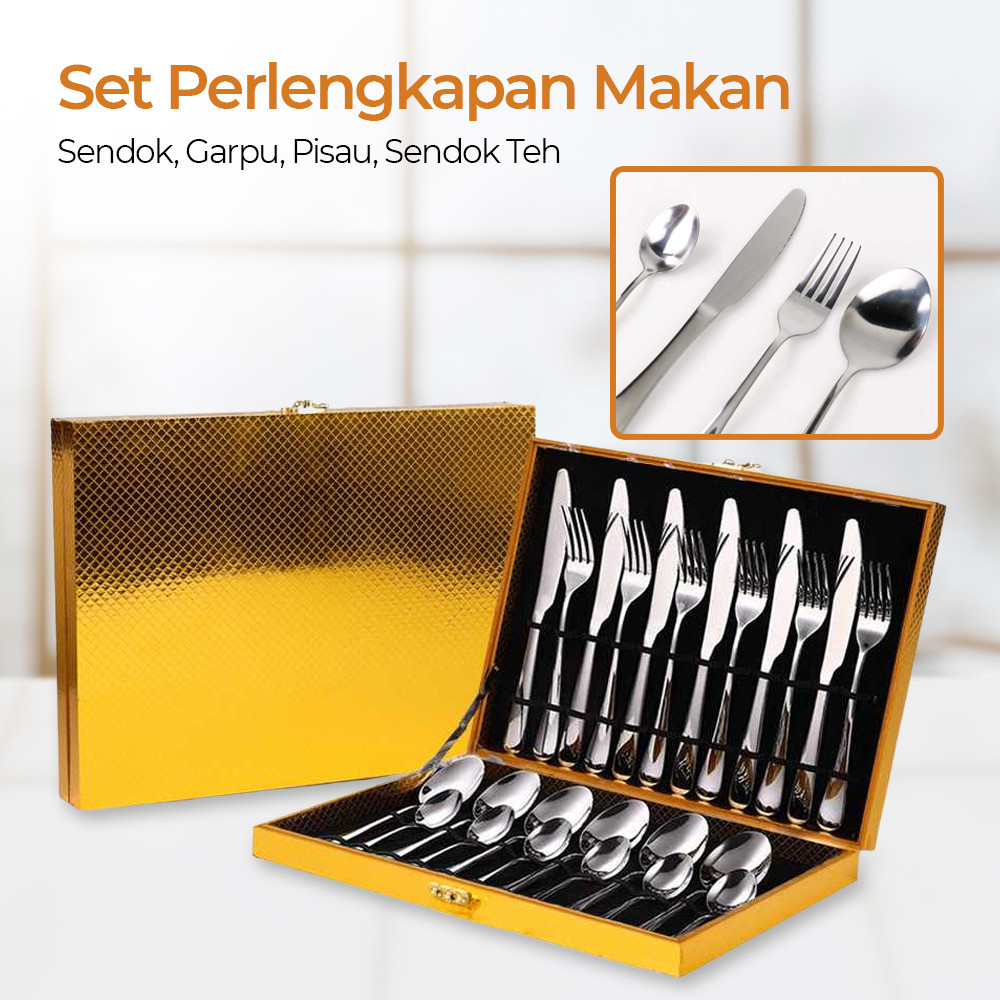 

Alat Elegant Life Set Alat Makan Perlengkapan Sendok Garpu Pisau 24 PCS - JA24 Potong