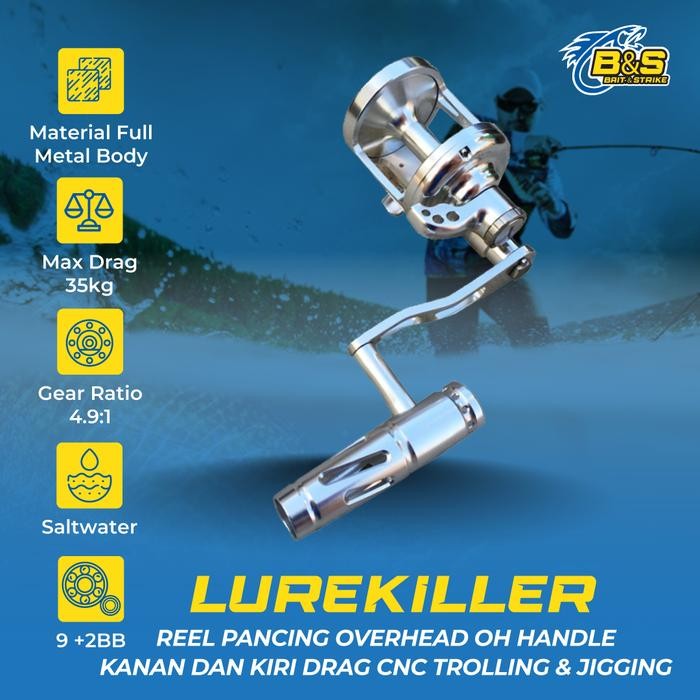 Lurekiller Asli Reel Overhead 30Kg Reel Oh Handle Kanan Dan Kiri Drag Cnc Reel Pancing Trolling Dan
