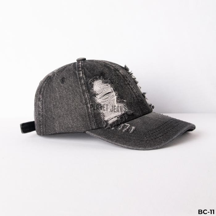 SALE TOPI BASEBALL DENIM RIPPED PRIA WANITA UNISEX AKSEN ROBEK - PLANET JEANS BC11 READY