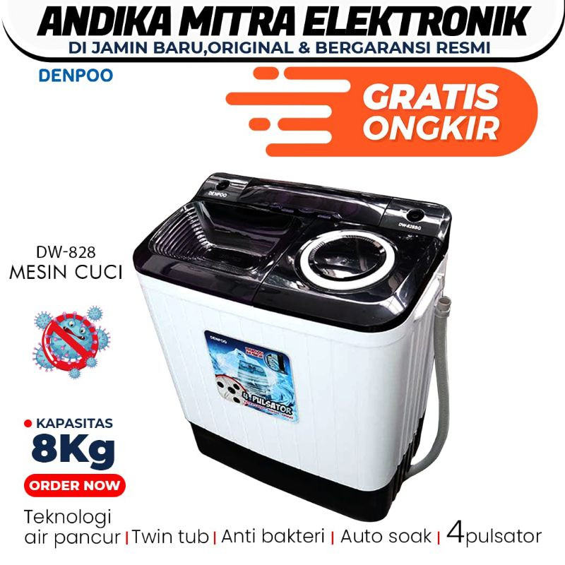 Mesin Cuci 8Kg 2 TABUNG Denpoo DW 8907 4PULSATOR 2 TABUNG