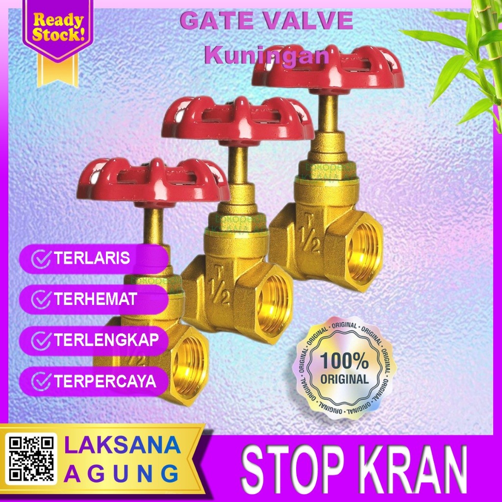 Gate Valve 1/2 Inch Brass Stop kran Kuningan 1/2" Murah SR Sambungan Rumah PDAM PAMSIMAS