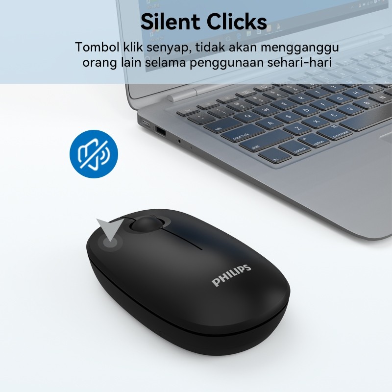 Philips Mouse Wireless SPK7378 Silent Click Optical 1600 DPI - Garansi