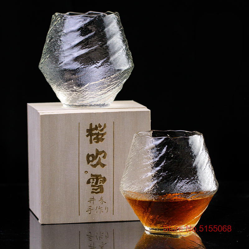 Japanese Hazy Air Wine Glass Snowflakes Falling Whiskey Tumbler Hammer Pattern Whisky Cup XO Brandy 