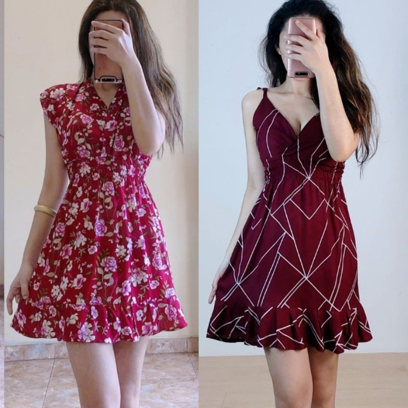 Mini dress wanita Dress mini harian Dress cantik Dress santai Dress pendek Dress mini lengan pendek