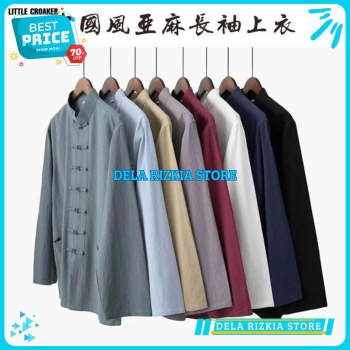 CHEONGSAM PRIA TRADISIONAL LENGAN PANJANG COKLAT CRINCLE / CHEONGSAM PRIA TRADISIONAL LENGAN PANJANG