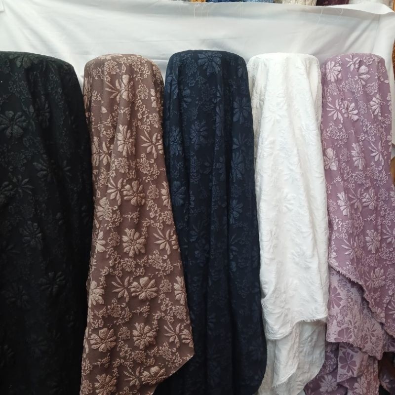 ( COD) Bahan kain jaguar Embos premium/kain jaguard Embos motif daun terbaru/bahan kain dress,