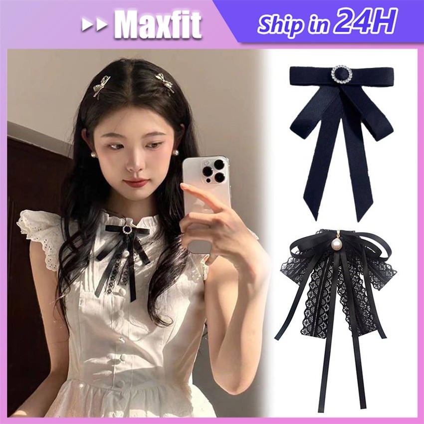 Dasi Pita Pin Korea Series Wanita Hitam Graceful Vintage Bow Tie Fashion Style Dasi Kupu-Kupu