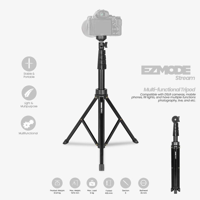 TERBARU EZMODE Stream Aluminum Video Tripod for Camera, Smartphone HP Monopod Multifunction Stand