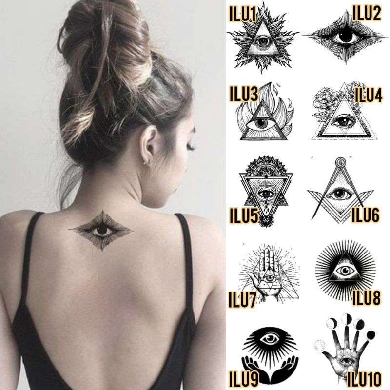 Tato Basic Tahan 5-7 Hari Tato Temporer Iluminati Tato segitiga Tato mata Tato satanic Stiker Tato