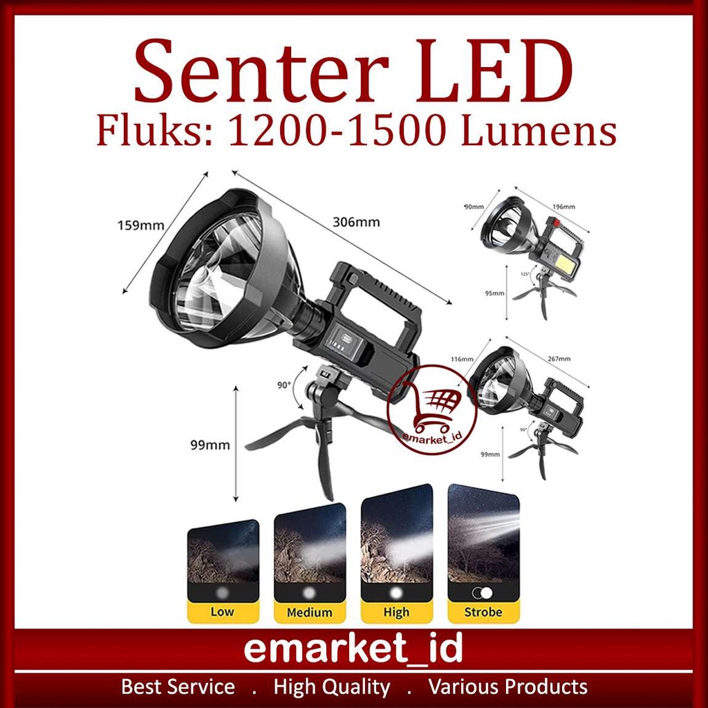 EM Senter LED Tembak Sorot Jarak Jauh 19W COB 1200-1500 Lumens E041x / Searchlight Super Terang Flas