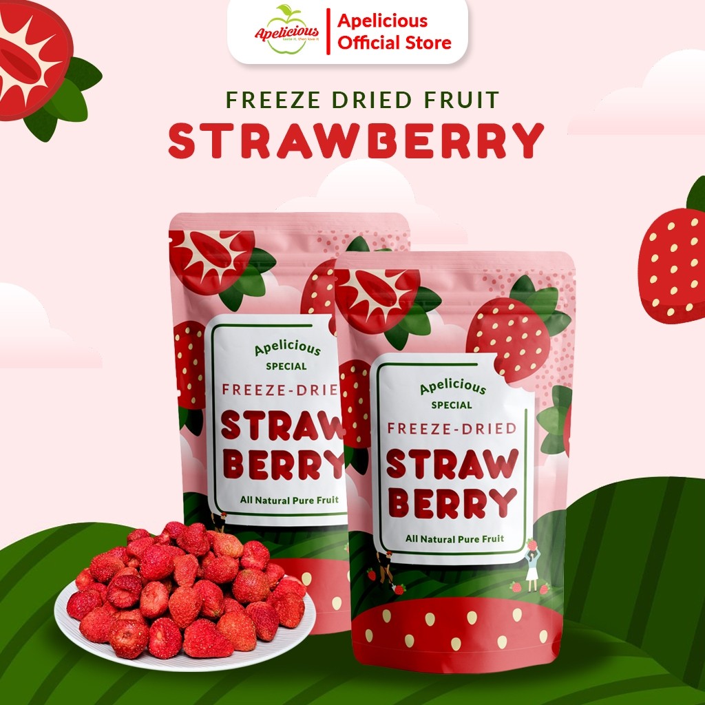 

Lovely Back - APELICIOUS Freeze Dried Strawberry - Keripik Buah Strawberry Kering -Food, Snack