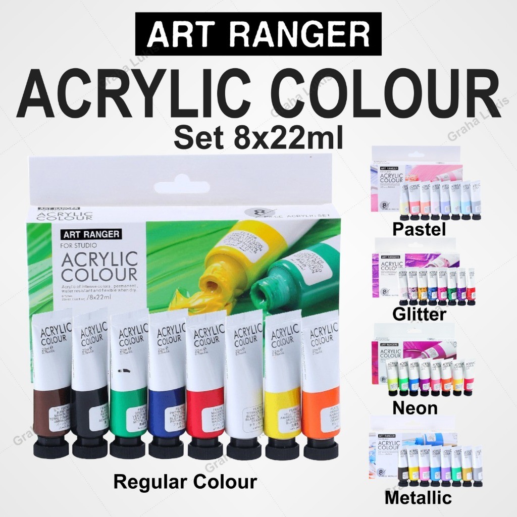 

Art Ranger Acrylic Set Pastel / Neon / Glitter / Metallic / Regular - Set Cat Akrilik 8x22ml