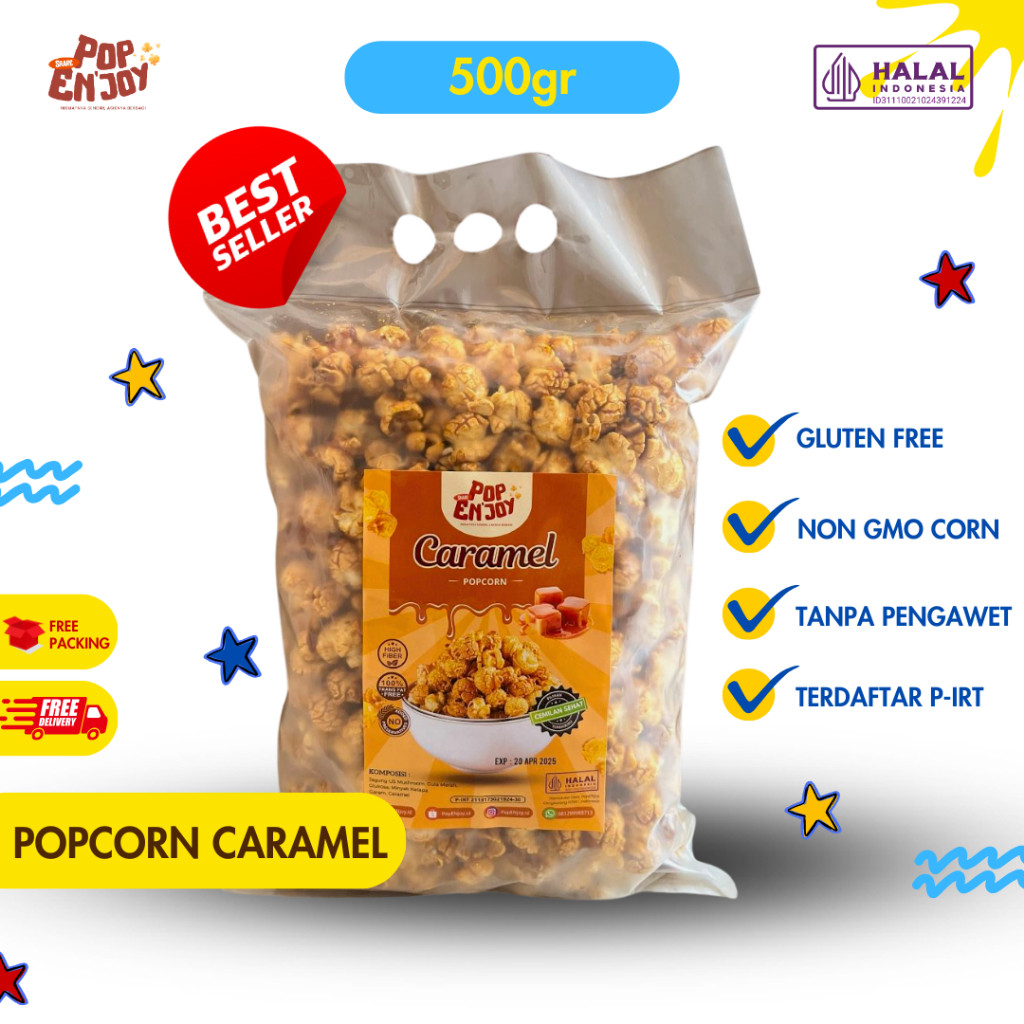 

[NEW] POPCORN CARAMEL 500gr - PopENjoy / Makanan Manis Crispy Camilan Popkron Snack Jagung