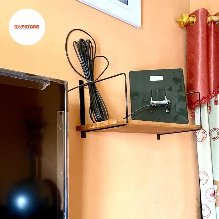 PREMIUM Dudukan set top box antena tv ambalan rak kayu tempel dinding