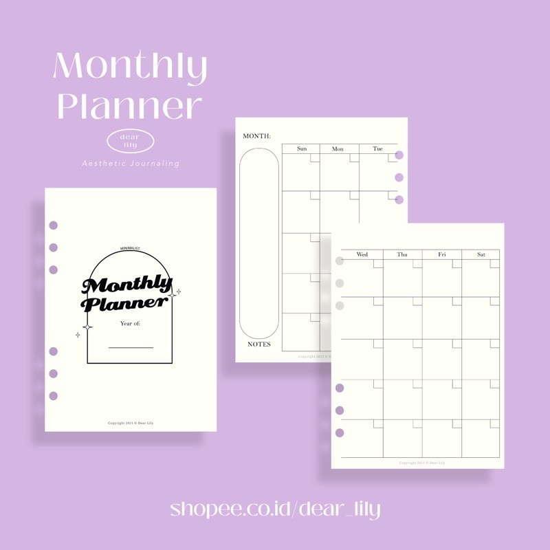 

A5 Aesthetic Monthly Planner Looseleaf 6 Holes Lubang / Kertas Novel Putih Gading