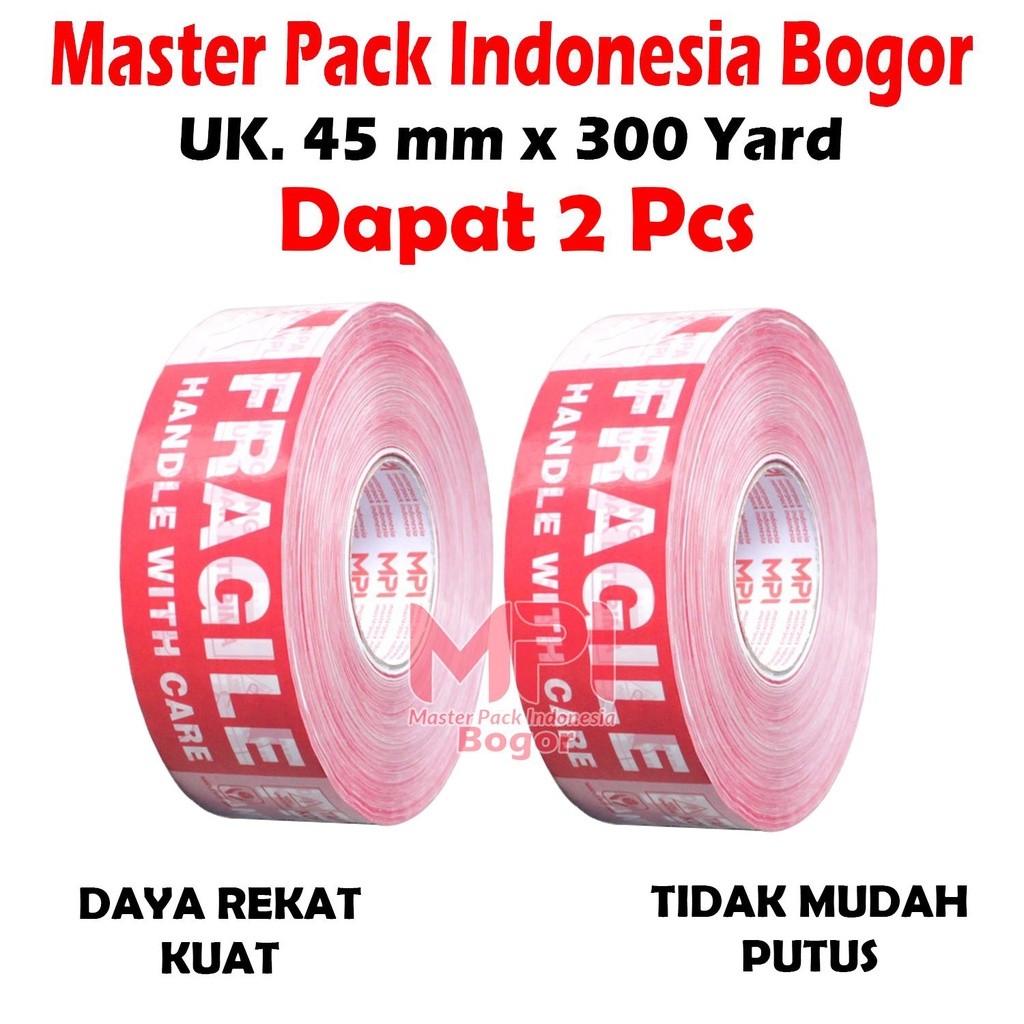 

2 PCS - Lakban Fragile Unboxing Merah Putih 45 mm x 300 Yard - Wajib Unboxing 300 Yard MPI Jumbo