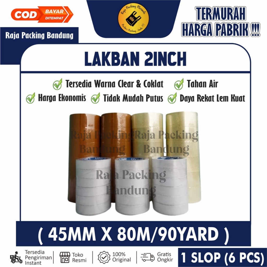 

(1 Slop/6roll) Lakban Bening - Lakban Coklat (45mm x 80m/90yard) REAL Lakban Selotip Lakban murah