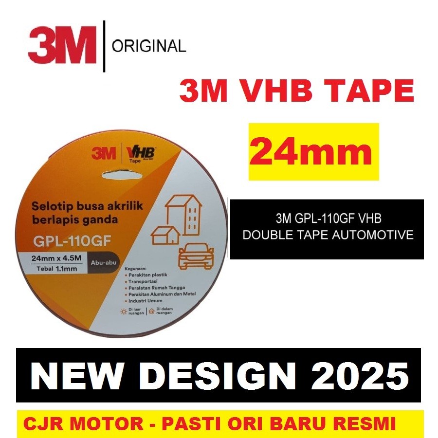 

ORI RESMI 3M VHB 24 MM x 4.5 M Double Tape Busa Foam Abu Otomotif & Building ASLI 3M WE!!!