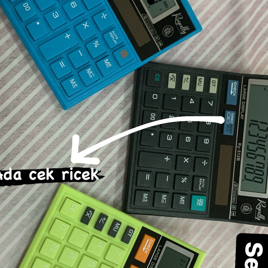 

calculator kalkulator pasar royally 512/555 check correct satuan baterai aaa solar panel aktif WE!!