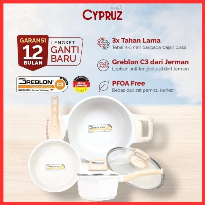 cypruz wok pan fry pan panci sauce pan wajan anti lengket granite