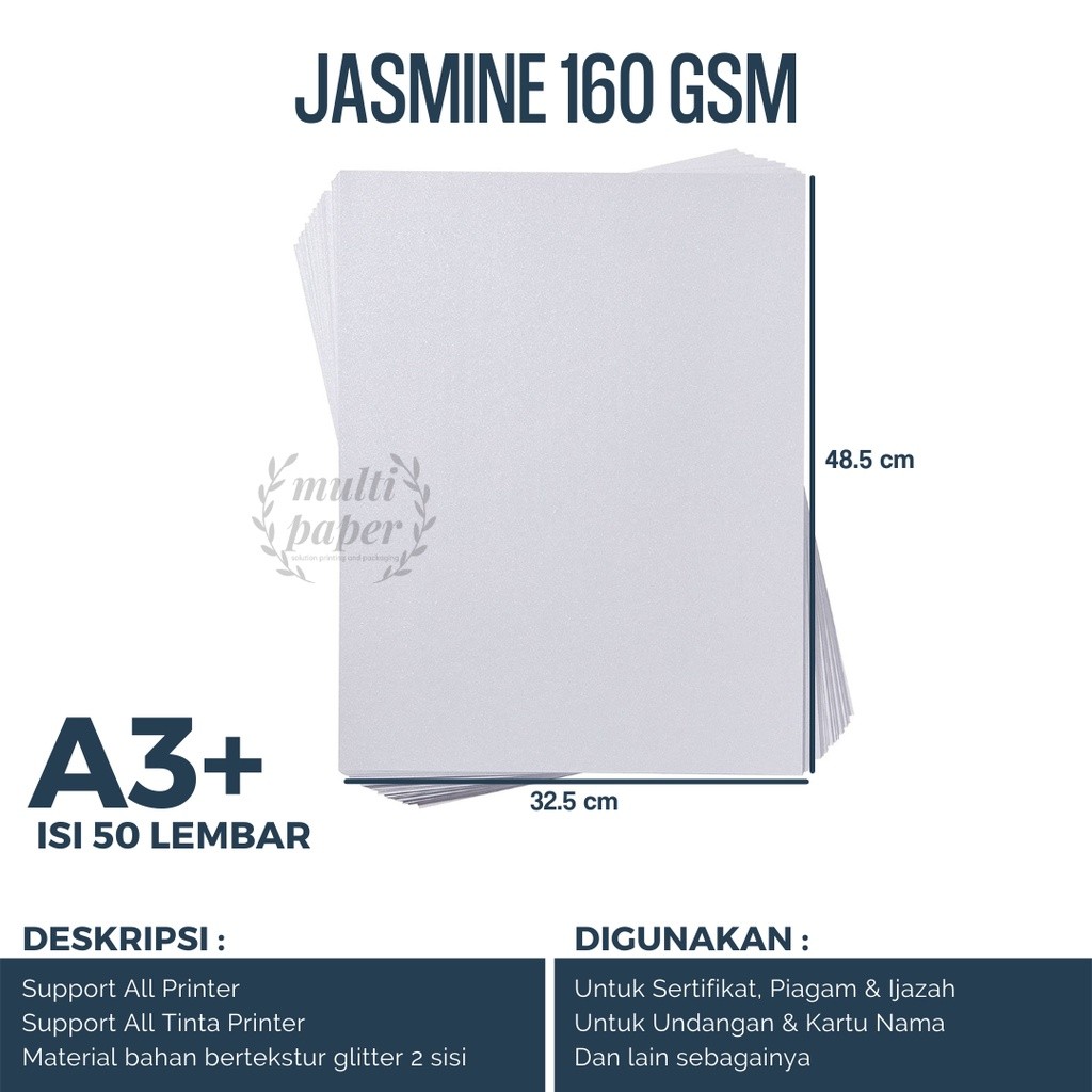 

Kertas Glitter A3+ Jasmine Isi 50 Lembar / Kertas Jasmine A3 Plus / Kertas A3 Plus Undangan Jasmine