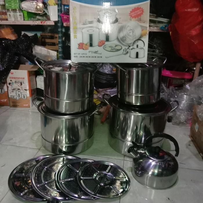 Panci Saito 555 Stockpot Jumbo Stainless Steel + Steamer / Pa #Gratisongkir