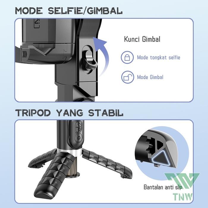 TNW-Q18 Gimbal Stabilizer Handphone Gimbal Hp Stabilizer Tongsis Hp Bluetooth Tripod