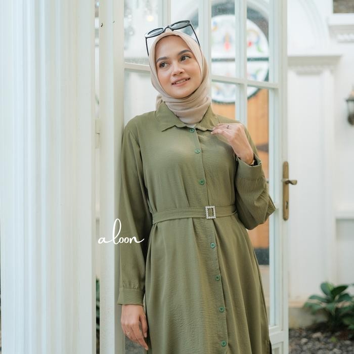 Elma One Set Rok Crinkle Airflow Busui Friendly Set Rok Tunik Wanita Kekinian Atasan Baju Kancing